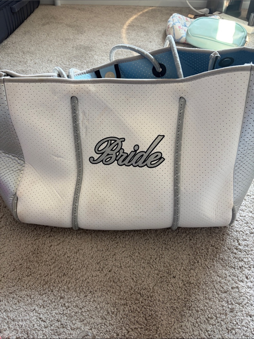 HAUTE SHORE Bride Tote Bag in White with Gray Trim